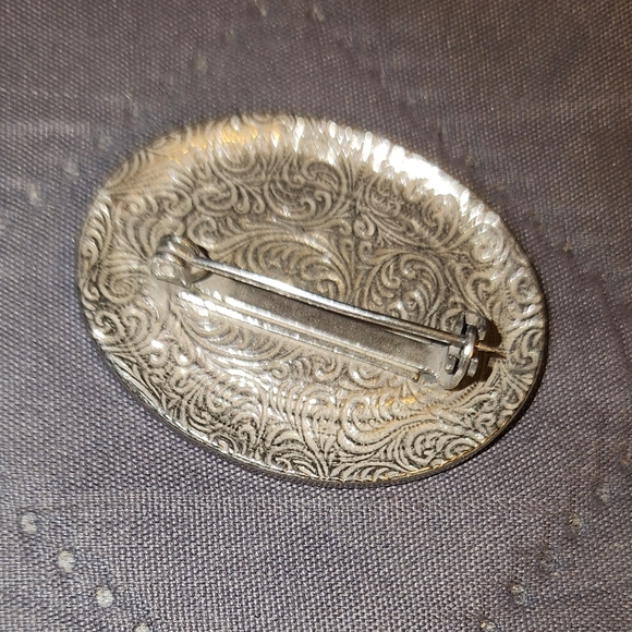 ART DECO EUC OVAL PEWTER AND GOLDTONE BROOCH - Picture 4 of 4